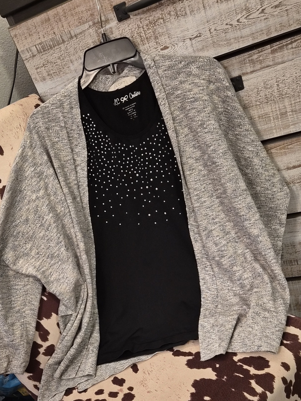 ⭐️Loft Shimmer Cardigan W/ Black Rhinestone Tank⭐️